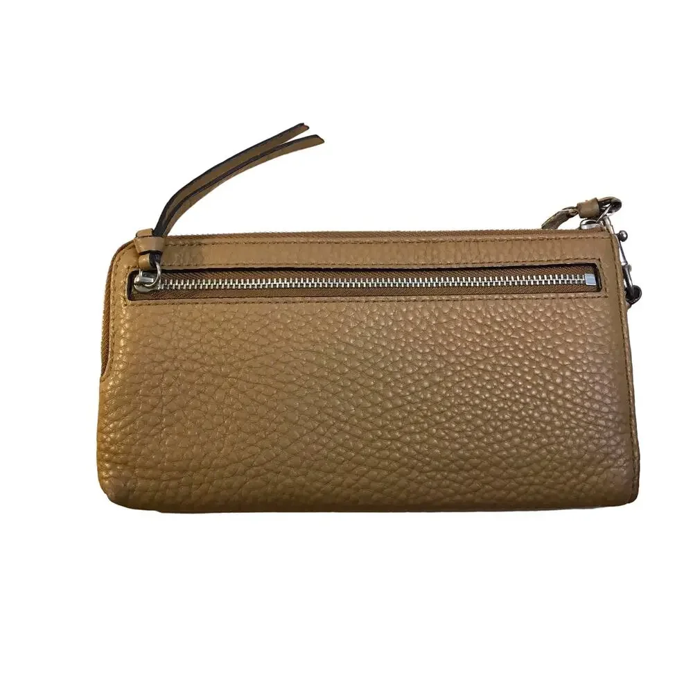 Coach Pebbled Leather Bleeker L-Zip Wristlet Wallet in Brindle